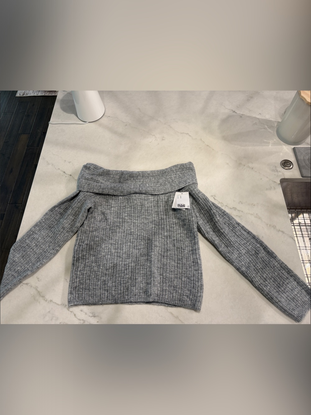 H&M Gray Ribbed Off-Shoulder Knit Sweater